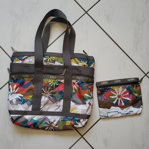 Lesportsac 💜 Large Geo Shoulder Bag Cosmetic Pouc